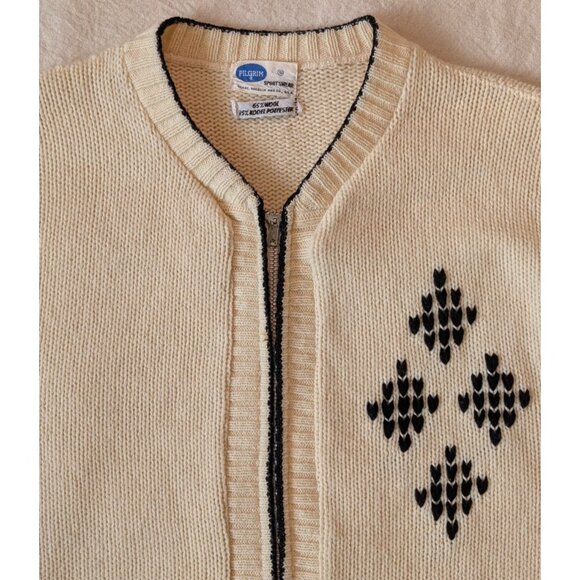 Pilgrim Spotswear Vintage 60s Men's Cream knit Wool Cowichan Style Zip Sweater S - Picture 2 of 15